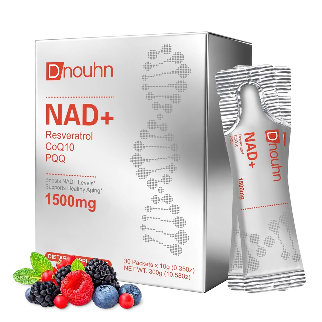 NAD Liquid Supplement 1500mg, Nicotinamide Riboside & Resveratrol with PQQ, NAD Supplement for Women & Men, Boosts Cellular Energy, Anti-Aging, Immune, Focus, 30 Packets