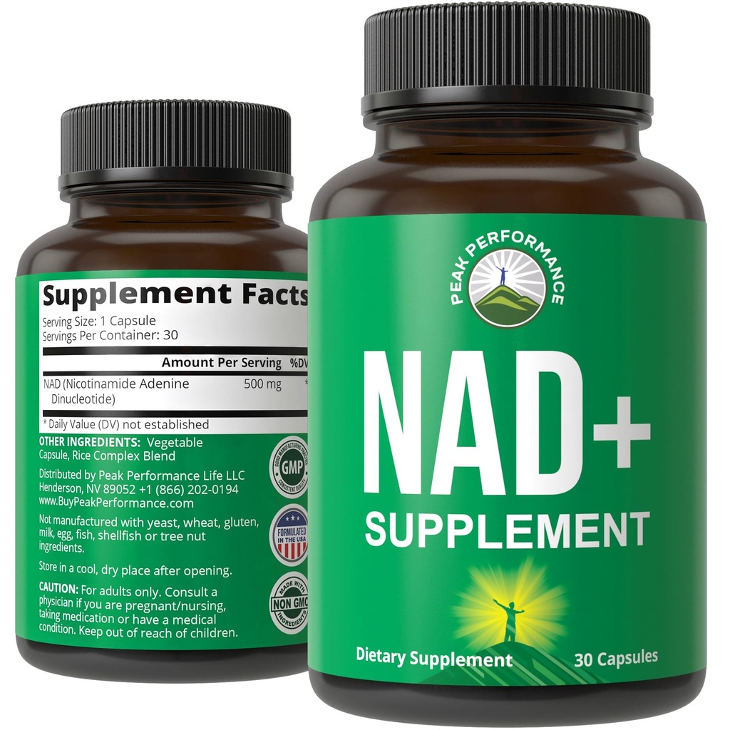Peak Performance Ultra High Purity NAD Supplement for Women and Men - NAD+ Similar to Nicotinamide Riboside - Supports Energy, Brain Function, Healthy Aging - Third Party Tested Non-GMO Supplements