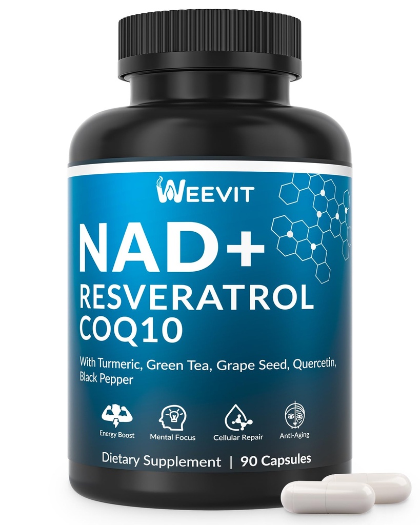 WEEVIT NAD+ Resveratrol Supplement with COQ10, Quercetin, Turmeric, NAD+ Supplement for Men and Women - Energy, Focus & Anti-Aging Support - Gluten Free, Non-GMO