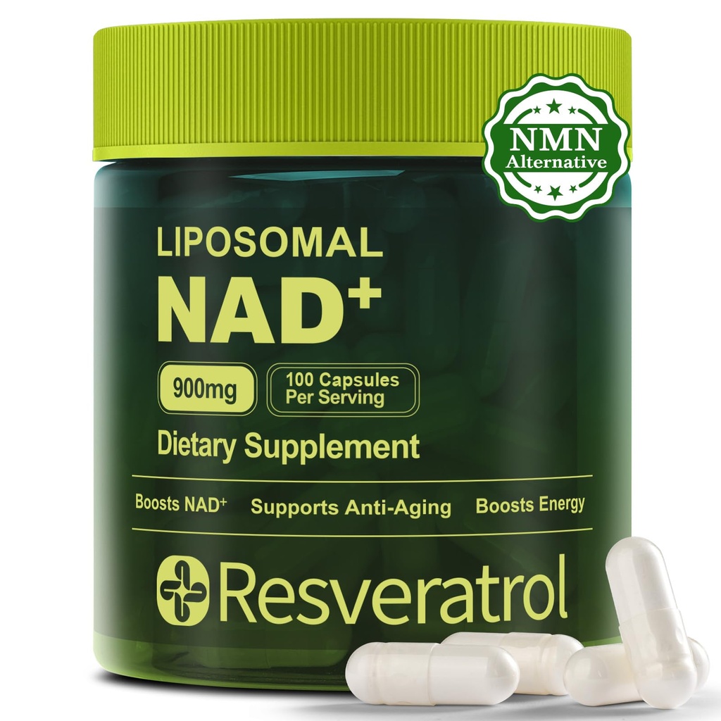 NAD+ Supplement, NAD Nicotinamide Riboside Resveratrol, Liposomal NAD - NMNH Supplement Alternative for Anti-Aging, Mental Clarity & Cellular Energy 100 Capsules