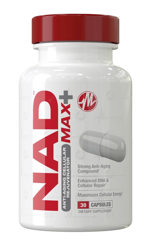 Metabolic Nutrition NAD MAX Plus+ 450mg of NAD + Fenugreek, Quercetin, Resveratrol and Fo-ti Extract for Anti-Aging Cellular Rejuvination, Also Supports Cellular Energy,30 Vegetable Capsules