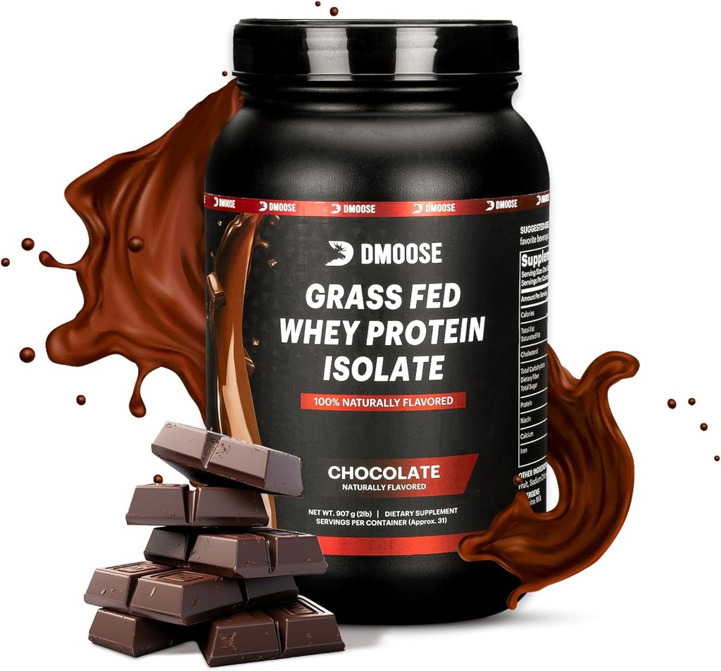 DMoose Grass Fed Whey Protein Powder - για την ανάπτυξη των μυών & την αποκατάσταση, φυσικά γλυκασμένα & αρωματισμένα, πλούσια σε Αμινοξέα, γρήγορη απορρόφηση Performance Formula (2 Lbs, σοκολάτα)