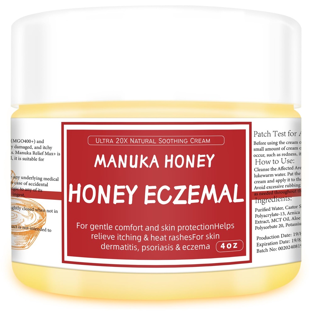 Organic Natural Soothing Cream - 100% Tea Tree Oil, Gentle Manuka Honey, Soothes itching, Redness and rashes, Eczema, Psoriasis, Super Power Treatment, Fast Acting
