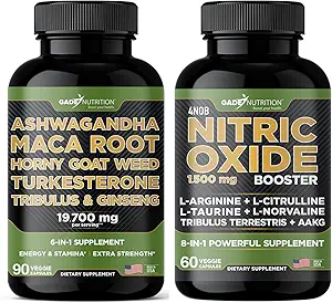 Gade Διατροφή Ashwagandha με ρίζα Maca, Horny Goat Weed, Turkesterone, Tribulus Terrestris, Panax Ginseng + Nitric Oxide Booster - Bundle for Energy, Vitality, Performance, Pump