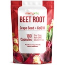 MERRY VITA Beet Root Capsules with Grape Seed & CoQ10 - Blood Pressure Support Supplement - Nitric Oxide Booster - Super Beets Supplement for Heart, Energy, Circulation - 180 Vegan Capsules, Non GMO