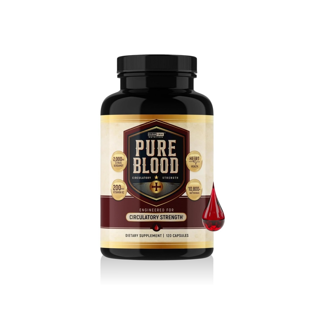 Pure Blood - Advanced Circulatory Support, Clinically Dosed Ingredients, Cholesterol & Lipid Balance, Clean + Transparent Formula, 120 Capsules
