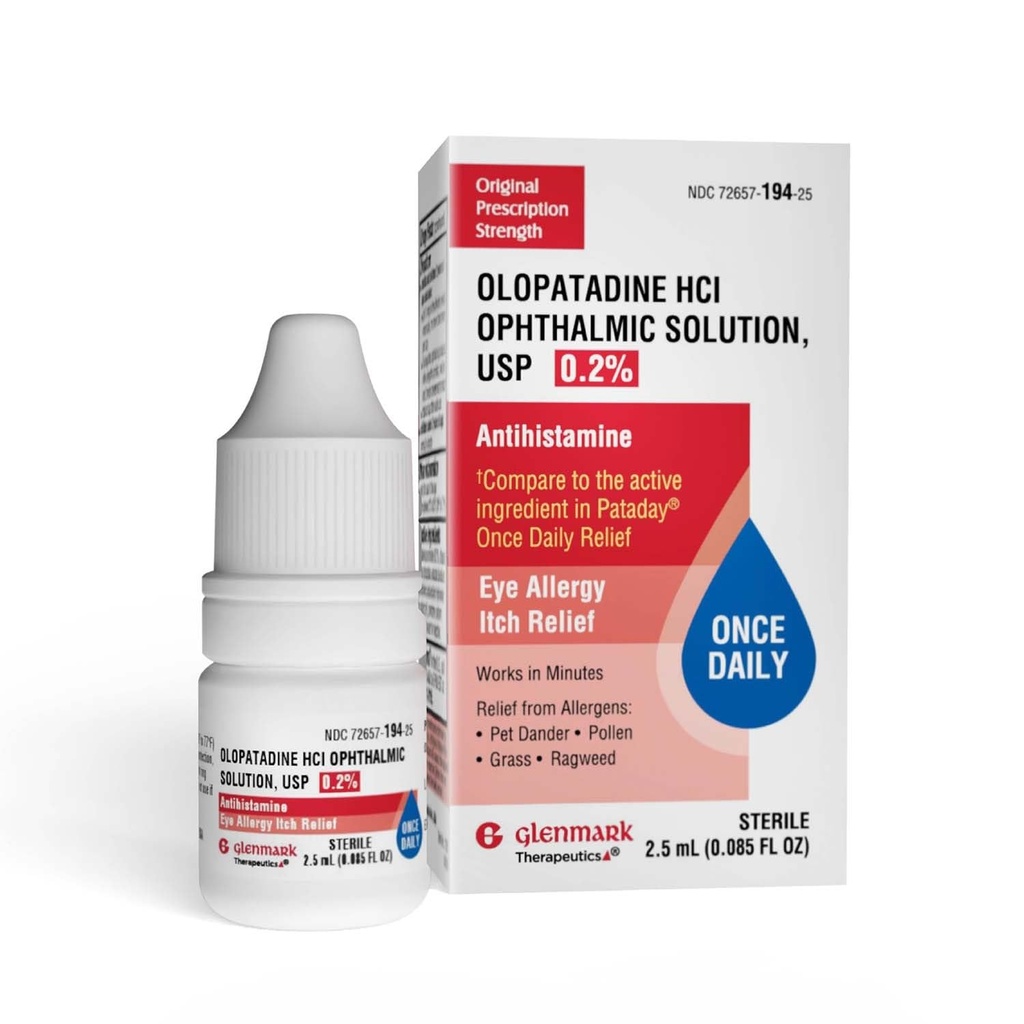 Glenmark Therapeutics Olopatadine Eye Drops for Allergies, Redness Relief, Antihistamine Eye Drops, Allergy Relief from Pet Dander, Pollen, Grass, Ragweed, Works in Minutes, Olopatadine HCl 0.2% 2.5ml