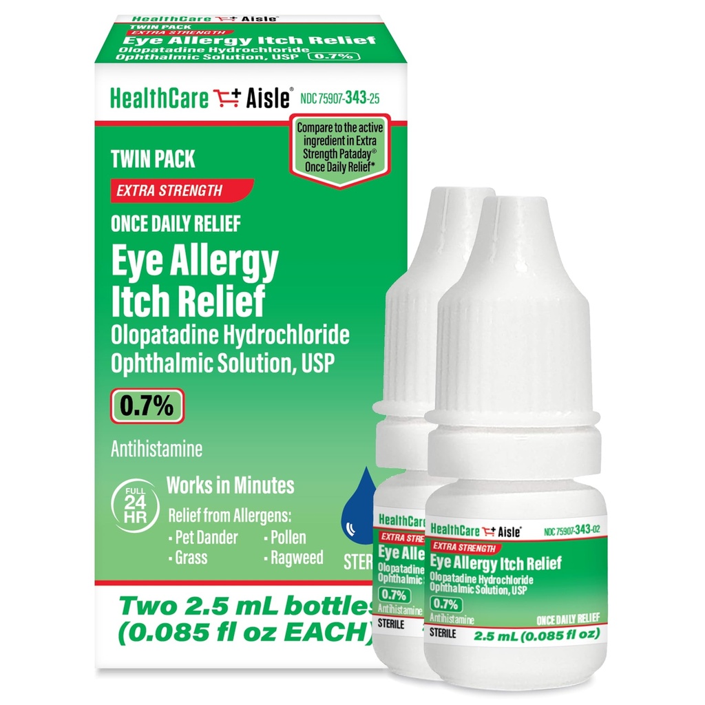 HealthCareAisle Eye Allergy Itch Relief - Olopatadine Hydrochloride Ophthalmic Solution USP, 0.7% - 2.5mL (Twin Pack) Eye Allergy Drops