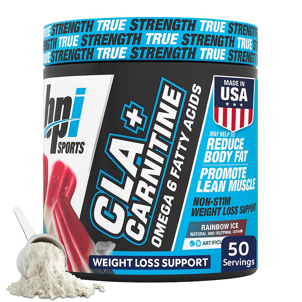 BPI Sports CLA + Carnitine Powder – Μη διεγερτικό λίπος Burner για απώλεια βάρους, Μεταβολισμός & Lean Μύες – Καφεΐνη Δωρεάν – ουράνιο τόξο πάγο – 50 εξυπηρετούν – 12,34 oz