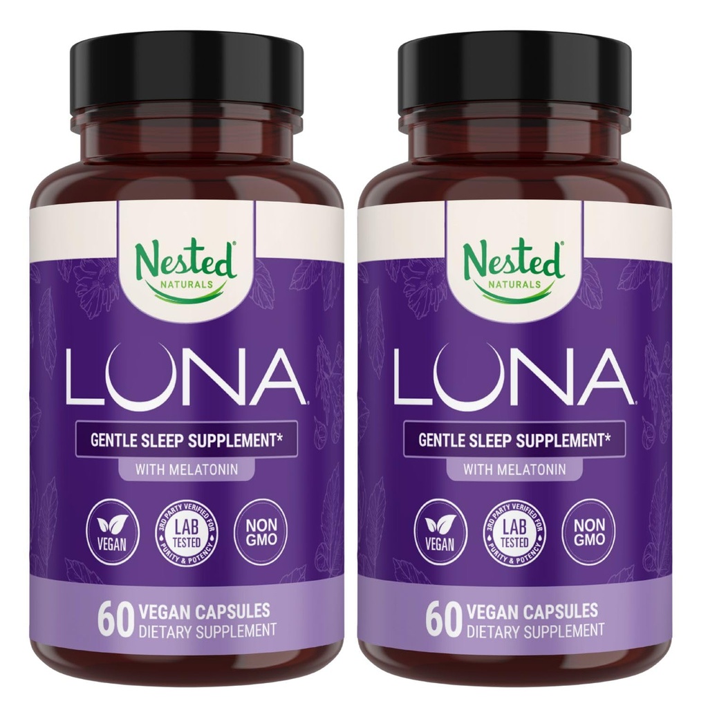 Φωλιασμένα φυσικά Luna Sleep Aid - Non-Habit Forming φυσικά χάπια ύπνου για ενήλικες με φυσικά πηγασμένα συστατικά - βαλεριάνα ρίζα, μελατονίνη, χαμομήλι, λεμόνι βάλσαμο, και περισσότερα - 120 κάψουλες Vegan
