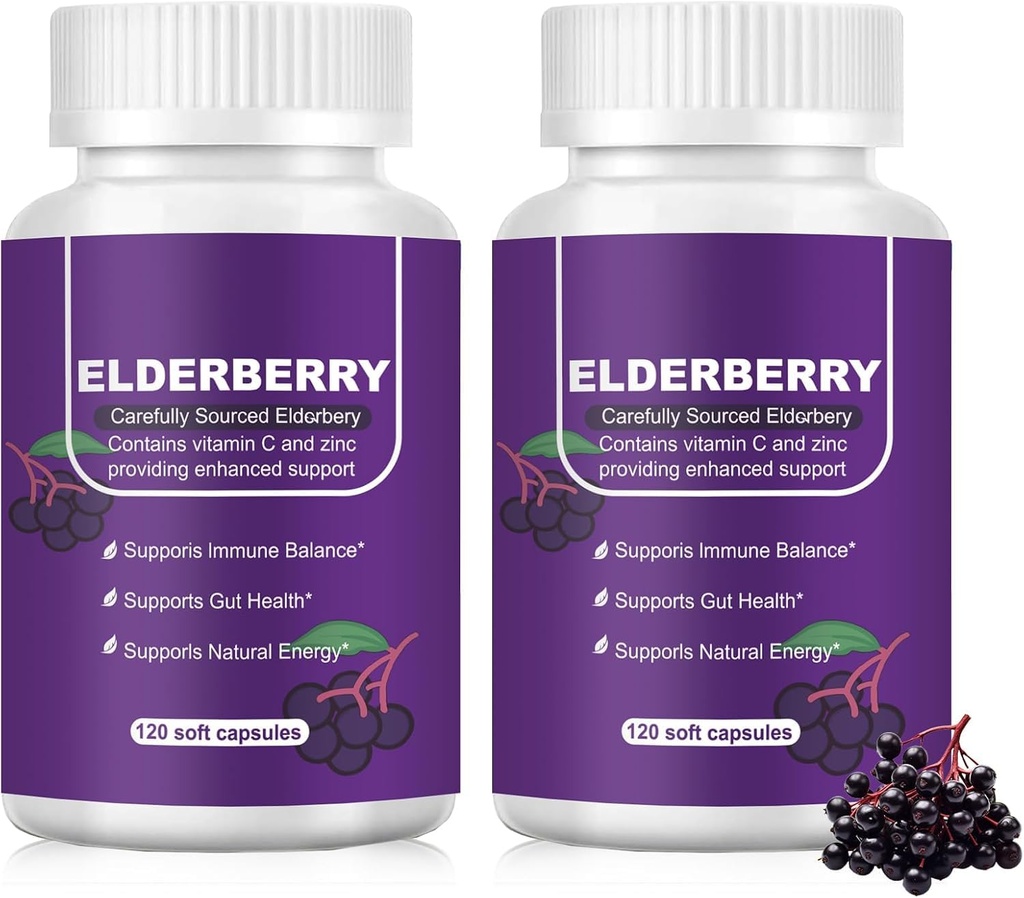 Elderberry - Gut Support, Elderberry Capsules, with Vitamin C for Digestive Balance, Immune Support -2 Pcs