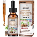 Black Walnut Wormwood Black Seed Oil Cleanse for Humans, 23-in-1 Gentle Gut Detox & Digestive Health Support with Clove, Pumpkin Seed, Oregano, Soursop, Berberine, Neem, Slippery Elm, Liposomal, 2FL