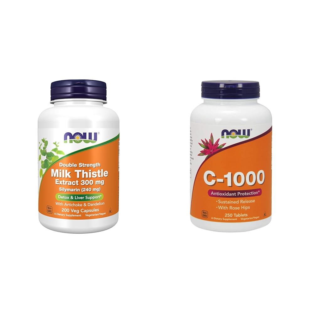 NOW Συμπληρώματα, Silymarin Milk Thittle Extract 300 mg με Artichoke και Dandelion & Συμπληρώματα, Βιταμίνη C-1.000 με Rose HIPS, Παρατεταμένη απελευθέρωση, Αντιοξειδωτική προστασία*