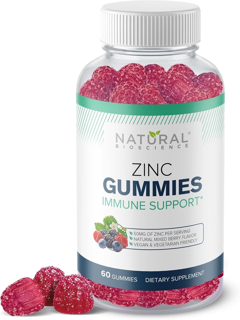 Zinc Gummies 50mg - Υψηλής Ικανότητας Ανοσολογική Υποστήριξη, Υγεία του δέρματος, Αντιοξειδωτικό, ημερήσιο συμπλήρωμα ανοσίας για ενήλικες, Vegan, Χωρίς γλουτένη, Μη ΓΤΟ, Μασώμενος ψευδάργυρος Κιτρικός Gummies, 60 Gummies