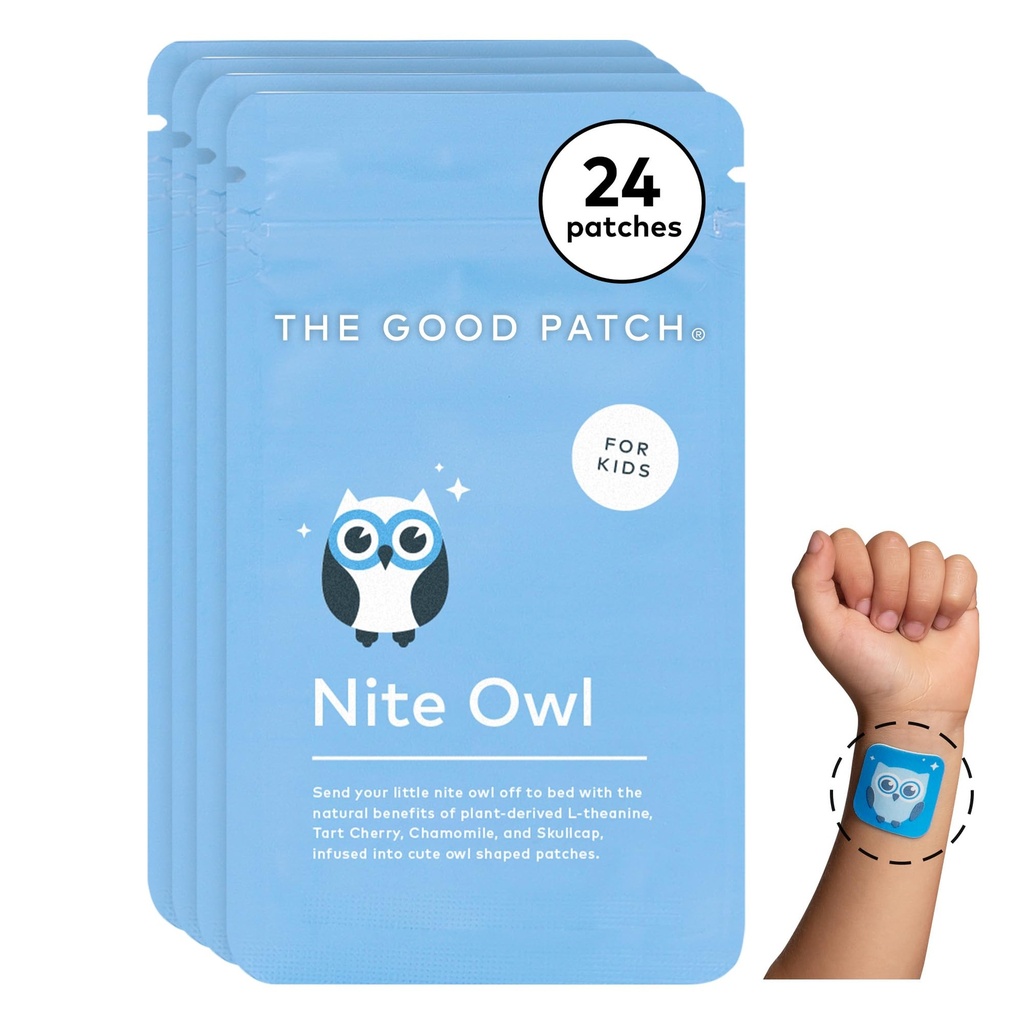 The Good Patch Nite Owl Patch, Natural Sleep Patch Support for Kid Bedtime with Tart Cherry, Chamomile, and Skullcap, Plant Powered, Sustained Release (24 Total Patches)