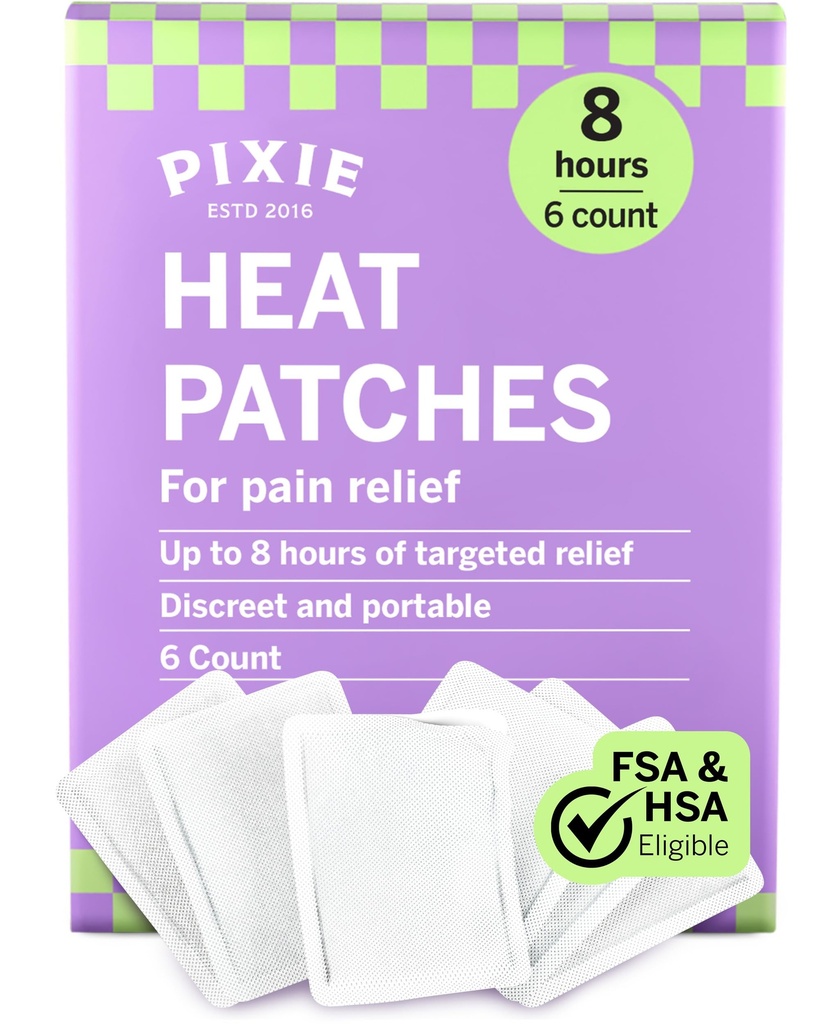 Pixie Period Cramps Menstrual Pain Relief Heat Patches - Lower Abdominal & Back Soothing Therapy - Natural Alternative to Lidocaine ICY Hot - Up to 8 Hours - 6 Count Discreet Disposable Heat Pads