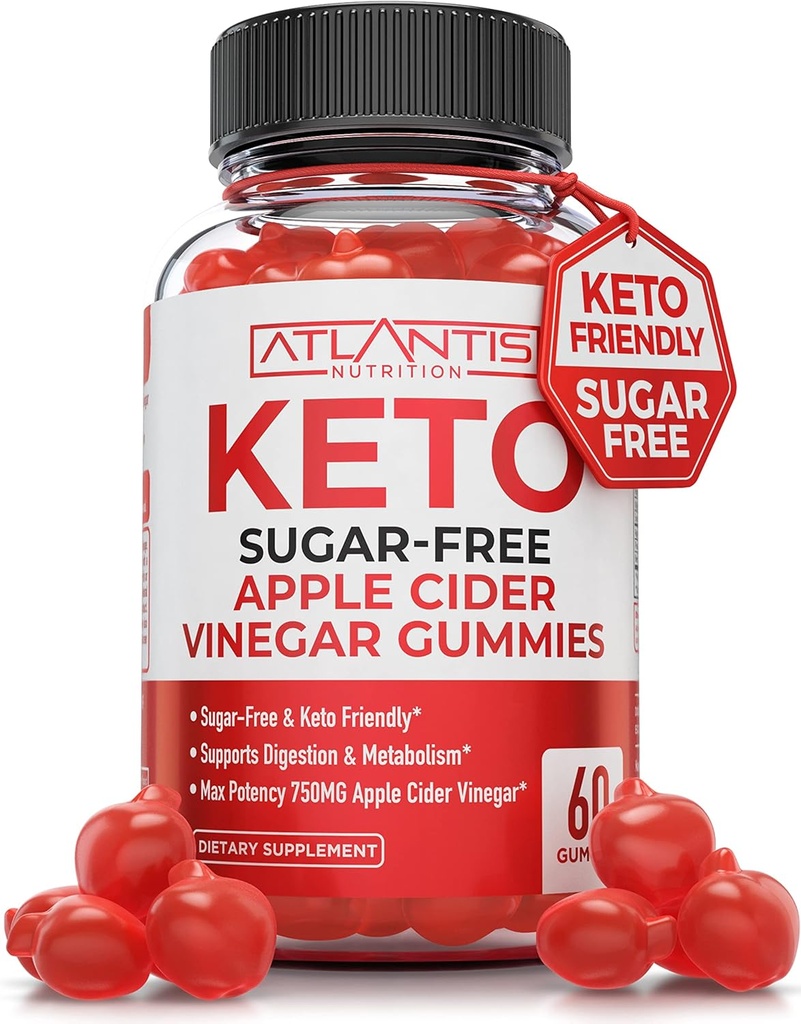 Ατλαντίς Διατροφή χωρίς ζάχαρη Keto ACV Gummies για απώλεια βάρους - Μηλίτη μηλίτη Ξύδι Vinegar Gummies Formulated with 750MG ACV Per Serving - Υποστηρίζει Digestion, απώλεια βάρους, Detox & Καθαρισμός - 60 Count