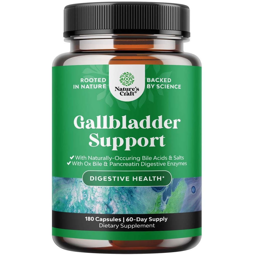 Ox Bile Salts for Gallbladder Support - Purified Bile Salts Supplement with Pancreatin Digestive Enzymes Ox & Betaine HCL - Supplements for No Gallbladder & Digestive Health 180 Count (Pack of 1)