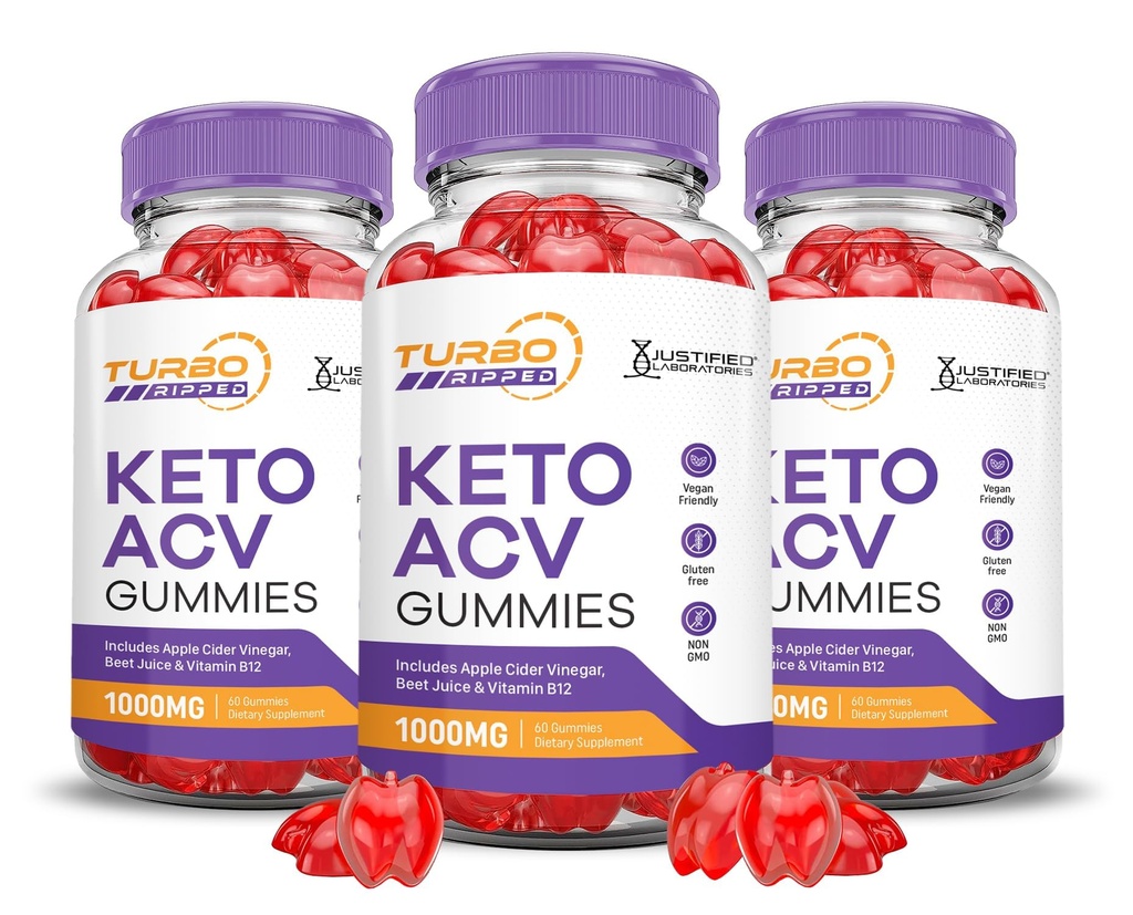 (3 Pack) Turbo Rippped Keto ACV Gummies Advanced Formula 1000MG Turbo Ripped Keto Gummies Apple Cider Vinegar Formulated with Roomegranate Beet Buice Powder B12 Vegan Non GMO 180 Gummys