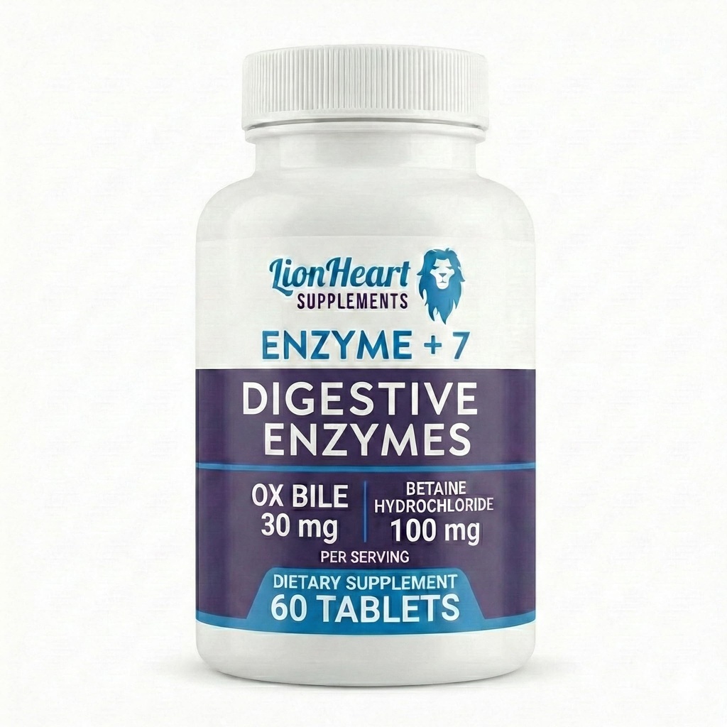 Enzyme +7 Digestive Enzymes for No Gallbladder - Ox Bile Salts 30mg, Betaine HCl 100mg, Pancreas Substance & 7 Enzymes - Post-Gallbladder Removal Support - Doctor-Formulated, Made in USA - 60 Tablets