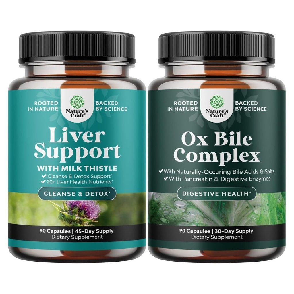 Bundle of Liver Cleanse Detox & Repair - Silymarin Milk Thistle with Dandelion Root, Choline, Beetroot & Artichoke Extract and Digestive Enzymes with Ox Bile - Trypsin, Papain & Bromelain Enzyme