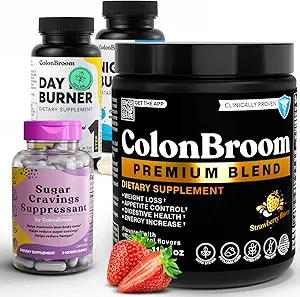 ColonBroom Premium Psyllium Husk Powder (50 σερβιέτες) + Day&Night Burner Συμπληρώματα, Χάπια Διαχείρισης Βάρους (60 σερβιρίσματα) + Sugar Craving Suppressant - Chromium Picolinate 200mcg (60 σερβιέτες), 4 αντικείμενα