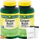 Spring Valley Ginger Root 550mg, Dietary Supplement Capsules, Digestive Health, 100 Count per Bottle (Pack of 2), Set with Basket Goods Store Polybag (1)