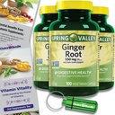 Choice Bundle Spring Valley Ginger Root Digestive Health Dietary Supplement Capsules, 550 mg, 100 Count 3 pk (300 Total) + Vitamin Vitality & Pill Container (5 Items)!
