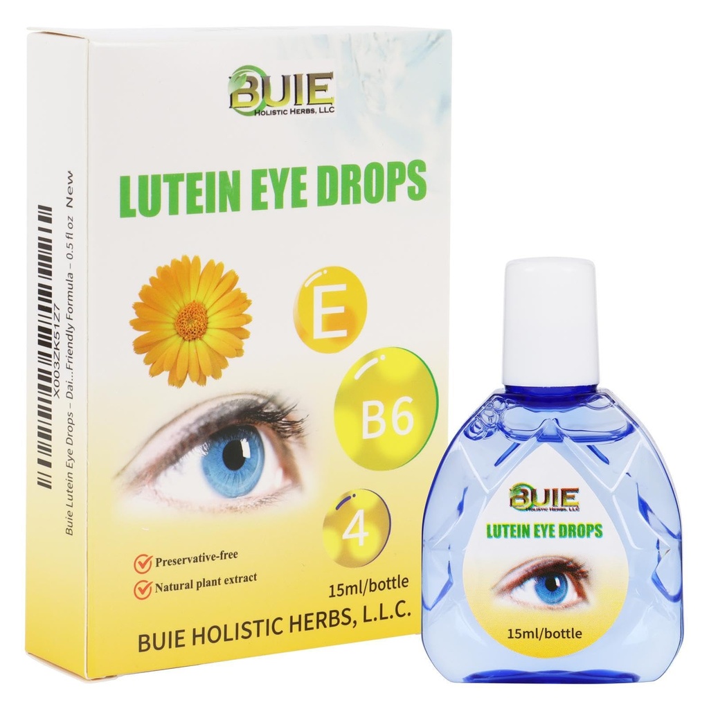 BUIE Lutein Eye Care Drops – Daily Hydration & Comfort for Tired Eyes – Botanical Blend with Lutein, Vitamin B6, Honeysuckle & Chrysanthemum – Preservative-Free, Lens-Friendly Formula – 0.5 fl oz