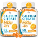 (2 Pack) Calcium Citrate 1200 mg Gummies with Vitamin D3, High Absorption Calcium Supplements for Women & Men, Sugar Free, Non-GMO, Gluten Free, Supports Muscle & Immune - Orange Flavor