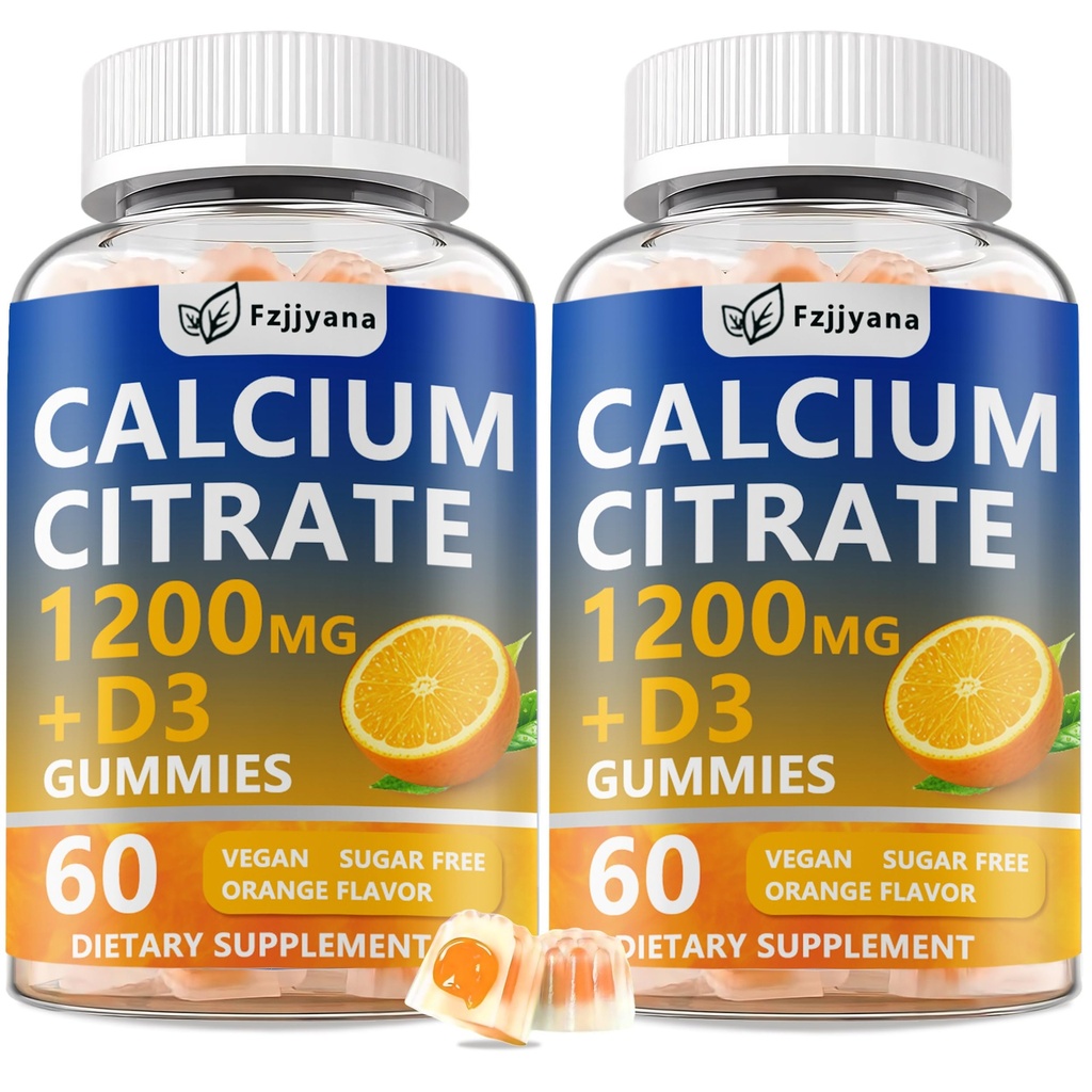 (2 Pack) Calcium Citrate with Vitamin D3 Gummies, 1200 mg Calcium Supplement for Women & Men, Supports Bone, Muscle & Teeth Health, Liquid-Filled Gummies with 5X Faster Absorption, Vegan - 120 Count