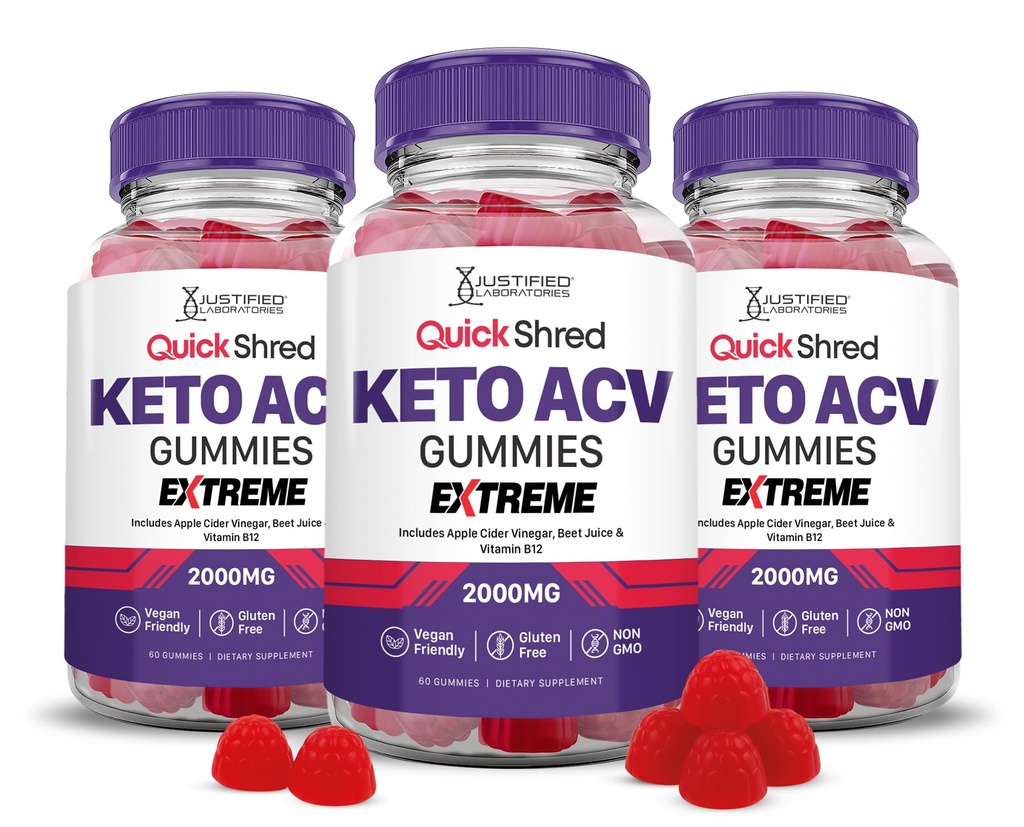 Justified Laboratories Quick Shred Keto ACV Gummies Extreme Advanced Formula 2000MG Apple Cider Vinegar Gummies με σκόνη χυμού ρόδι και B12 Vegan, μη GMO 180 Gummys