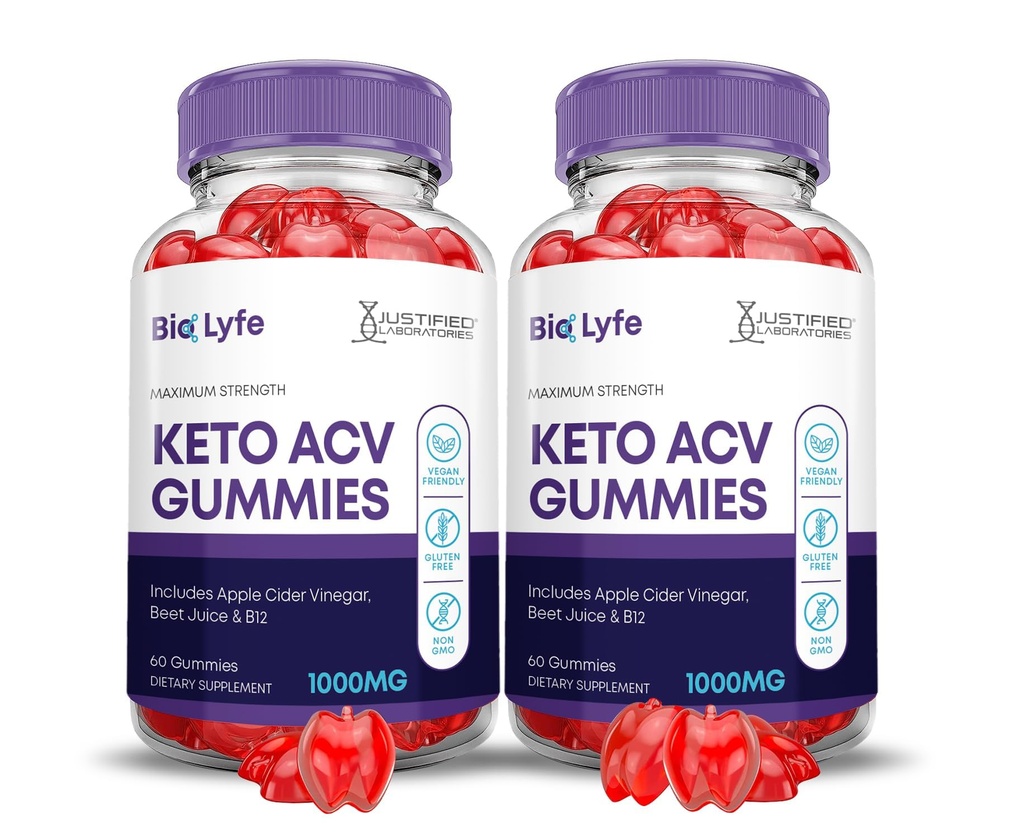 (2 Pack) Bio Lyfe Keto ACV Gummies Advanced Formula 1000MG Biolyfe Keto Gummies Apple Cider Vinegar Formulated with Pomegranate Beet Juice Powder B12 Vegan Non GMO 120 Gummys