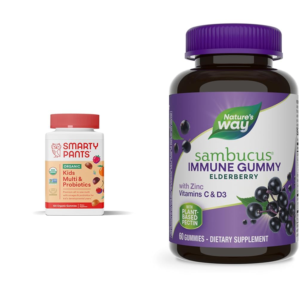 SmartyPants Organic Kids Multivitamin Gummies: Probiotics & Nature's Way Sambucus Elderberry Immune Gummies