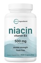 Micro Ingredients Niacin 500mg Per Serving, 400 Capsules | Flush Free B3 Vitamins | Double Strength Essential B Vitamin Supplement | Skin Care Health & Energy Support | Non-GMO, Gluten Free