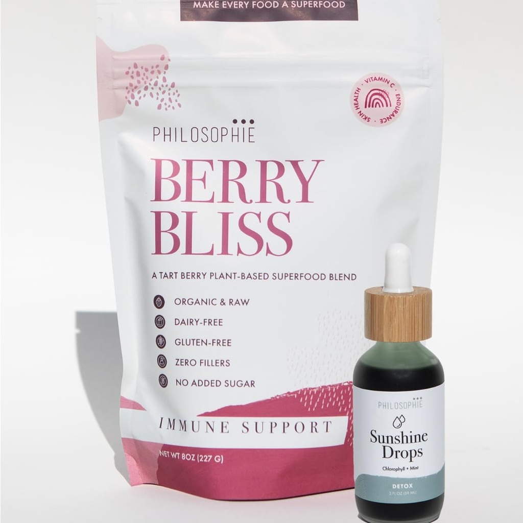Philosophie Sunshine Drops & Berry Bliss Bundle - Υγρή χλωροφύλλη και Superfood Powder Blend - Όλα φυσικά φυτά με βάση 2 συσκευασίες