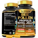 Bee Pollen Capsules Supplement - 7in1 Formula - Combine with Propolis, Royal Jelly, Panax Ginseng, Ceylon Cinnamon, Ginger, and Saffron - Digestive Health, Immune Support - 120 Capsules