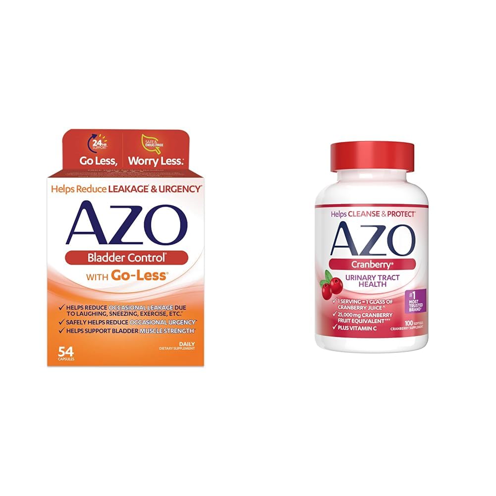 AZO Bladder Control with Go-Less Daily Supplement | Helps Reduce Occasional Urgency & Leakage | 54 Count Cranberry Urinary Tract Health | 100 Softgels