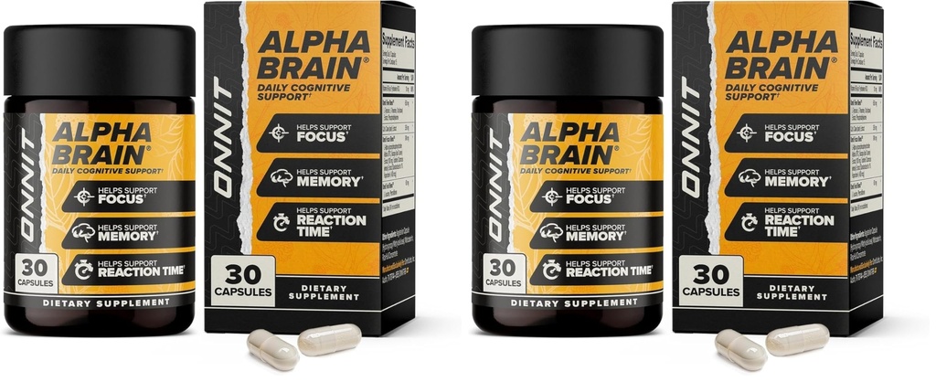 ONNIT Alpha Brain Nootropic Brain Supplement for Men and Women, IGEN Non-GMO Tested, Memory, Mental Clarity, Γνωστική Υποστήριξη και Εστίαση Κάψουλες με L-Θεανίνη και Βιταμίνη B6, 30 Count (Pack of 2)