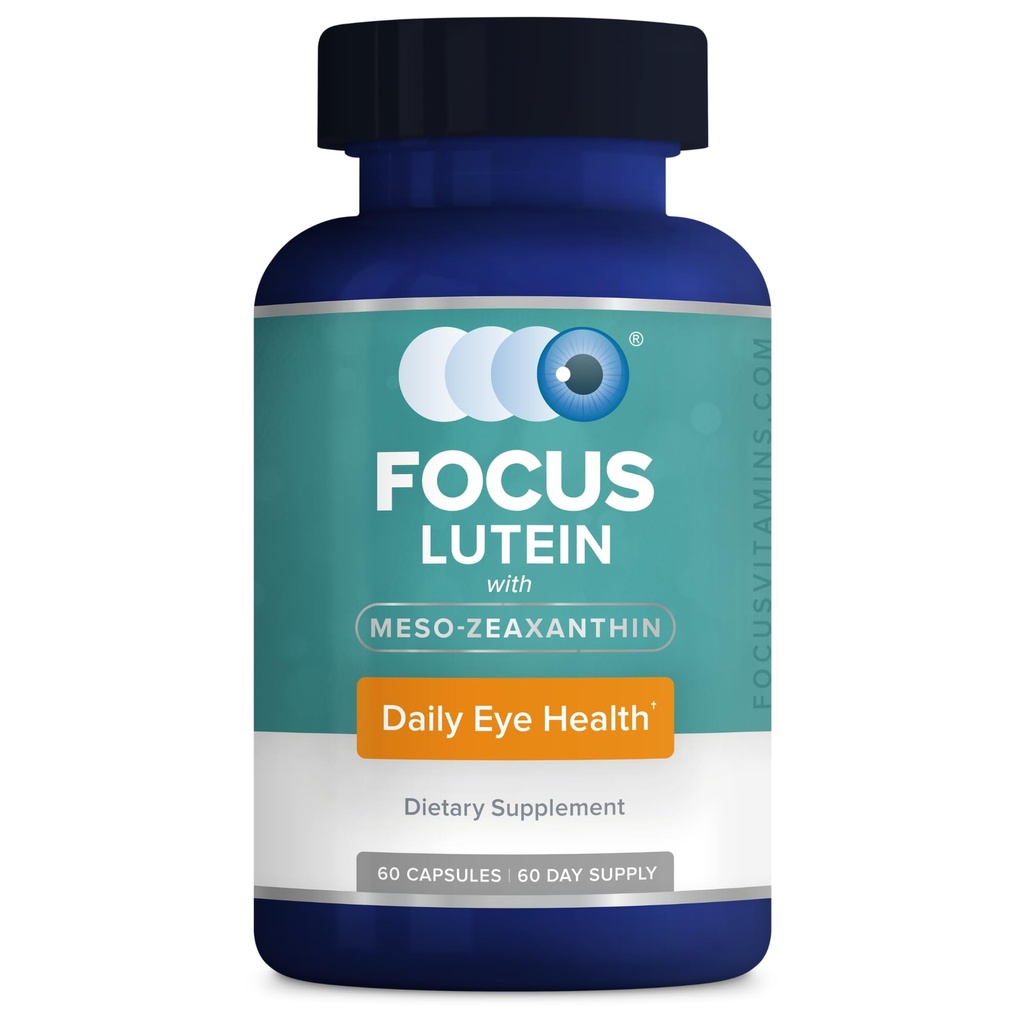 Focus Lutein for Eyes with Meso-Zeaxanthin, Eye Vitamin Supplement, 60 Count, 60 Day Supply, Daily Vision Support for Digital Screens, Bright Lights, Sunlight, Vegan and Sugar-Free, Made in USA