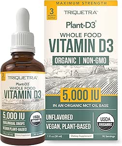 Plant-D3 Organic Vitamin D3 5000 IU - Vegan, Max Strength Sublingual Liquid D3 D3 Drops - 200% Υψηλότερη Απορρόφηση - 100% Plant-based Cholecalciferol Form - Ρυθμιζόμενη Δοσολογία για όλες τις ηλικίες (1oz Liquid)