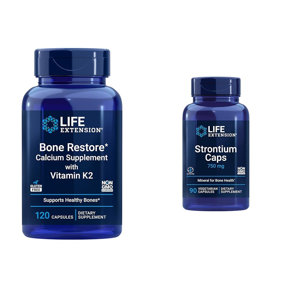 Life Extension Bone Restore + Βιταμίνη K2 Βιταμίνες & Ορυκτά Διατηρήστε την Υγεία & Δύναμη των Οστών & Στρόντιο Caps 750 mg - Συμπλήρωμα Υγείας των Οστών
