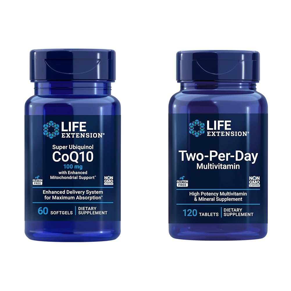 Επέκταση ζωής Super Ubiquinol CoQ10 Heart & Cell Energy Support με δύο φορές την ημέρα υψηλής ισχύος Multi-Vitamin & Mineral συμπλήρωμα, 60 Softgels & 120 δισκία