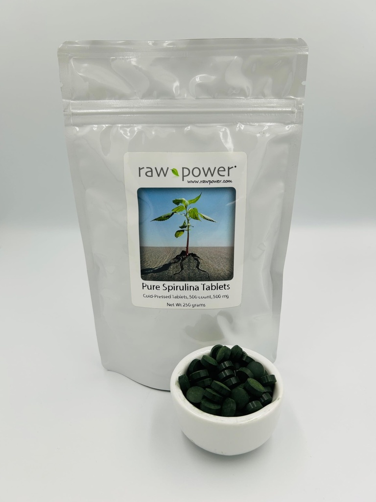Raw Power Spirulina Tablets, 500 Count, 500mg Each, 250 Grams / 8.8 oz, Premium, Pure, Cold-Pressed, Unheated