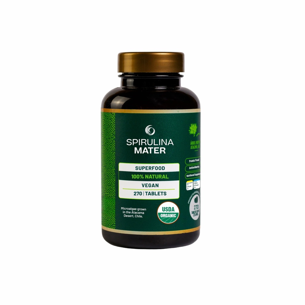 Spirulina Tablets USDA Organic, Atacama Desert Grown, Plant Based Superfood Supplement, Nutrient Dense Algae for Daily Wellness and Energy, 270 Tablets