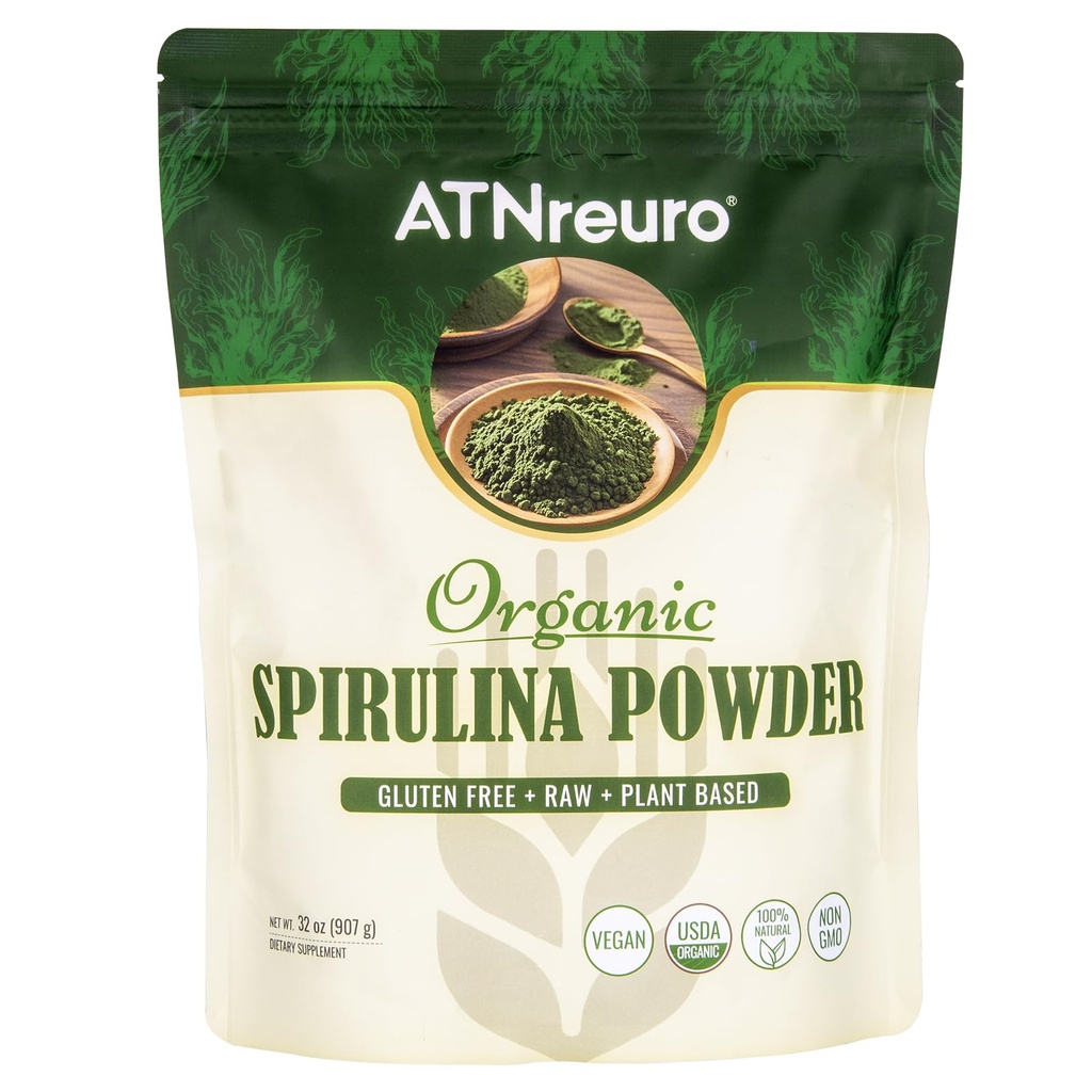 Organic Spirulina Powder, 32oz USDA Certified, 100% Pure & Natural, Non-GMO, Gluten-Free, Detox & Energy Boost, Rich in Protein, Iron, Antioxidants, Superfood for Smoothies, Ideal for Vegan