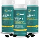 Iwi Omega-3 Essential, 90 Softgels (90 Servings), Plant-Based Algae Omega 3 with EPA + DHA, Brain, Heart & Immune Support Dietary Supplement, Krill & Fish Oil Alternative, No Fishy Aftertaste