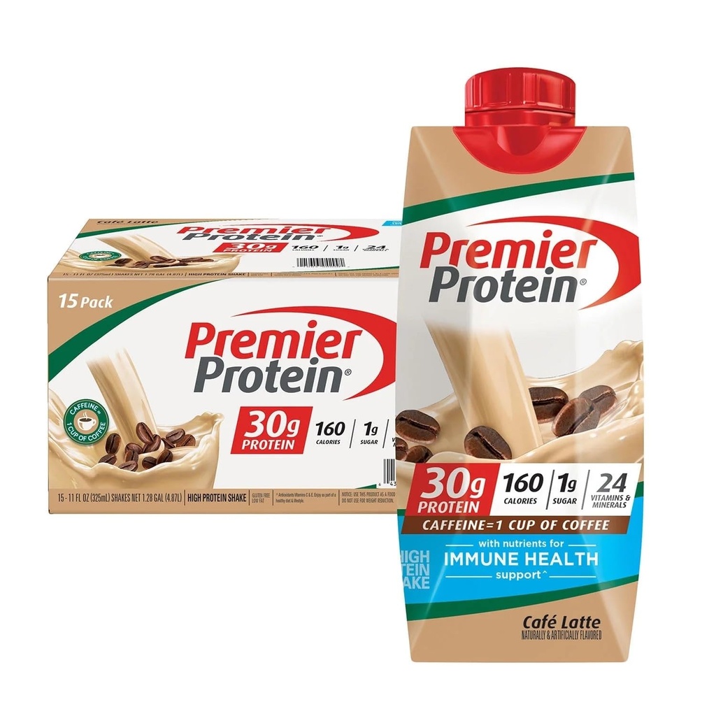 Premier Protein 30g High Protein Shake, Café Latte, 11 Fluid Ounce (Pack of 15)