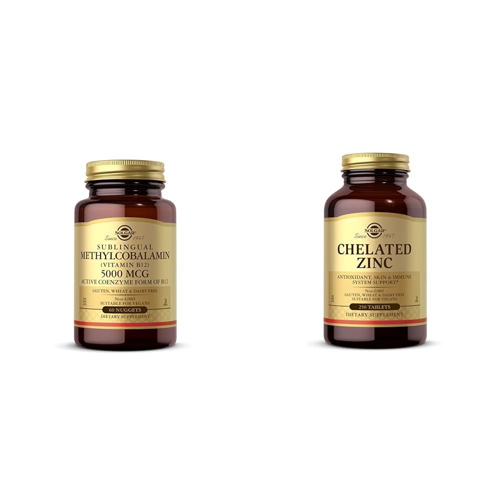 SOLGAR Methylcobalamin Vitamin B12 5000 mcg Nuggets - Supports Energy, Active B12 Form, Non-GMO & Chelated Zinc, 250 Tablets - Zinc for Healthy Skin - Supports Cell Growth & DNA Formation