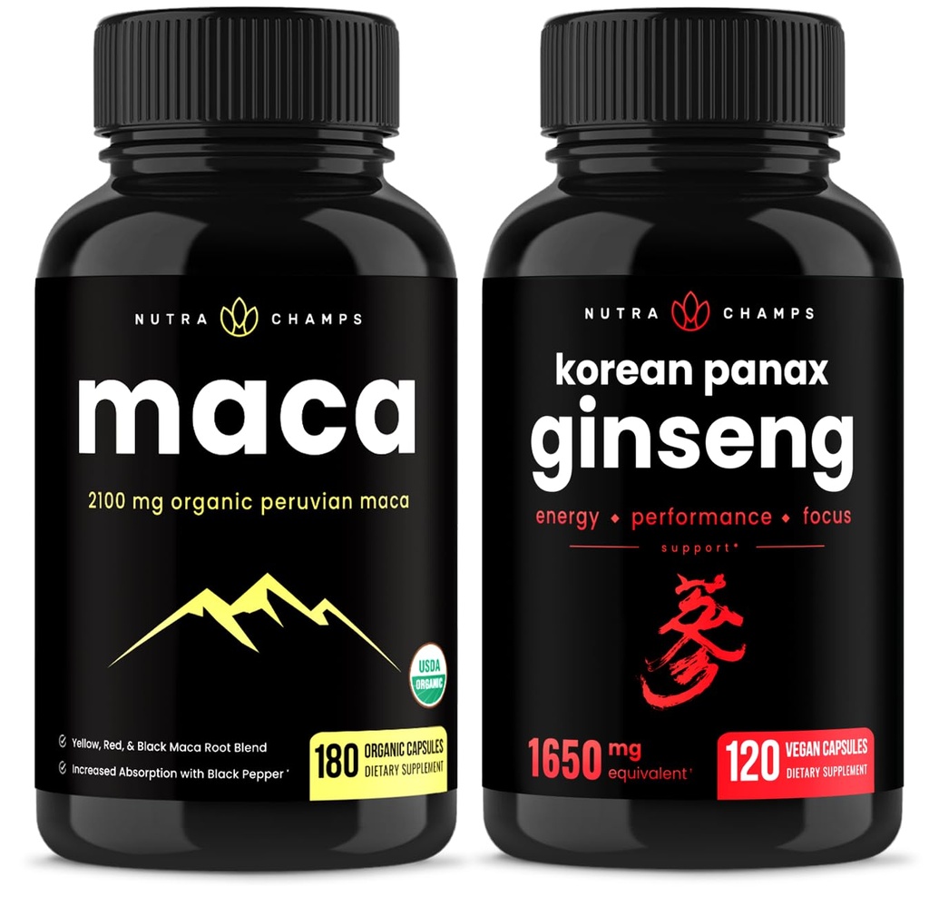 NutraChamps Maca Root Capsules and Korean Ginseng Capsules 2 Pack Bundle